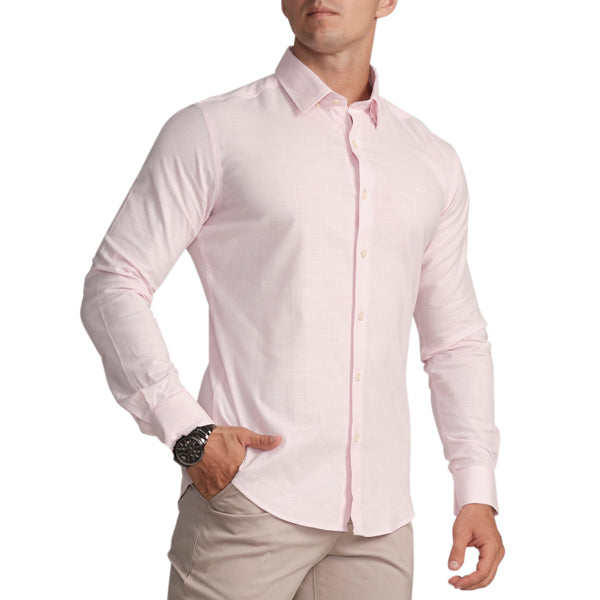 Semi-Casual Slim Fit Shirt with Cutaway Collar-Pink Lady