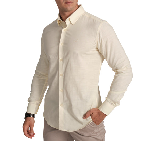 Semi-Casual Slim Fit Shirt with Cutaway Collar-Cream