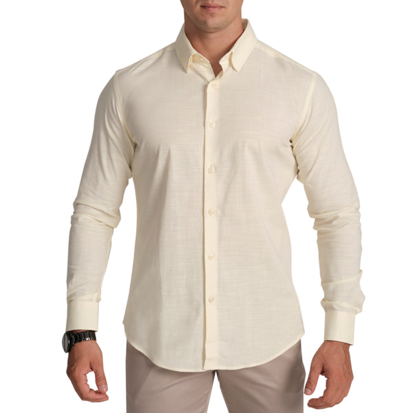 Semi-Casual Slim Fit Shirt with Cutaway Collar-Cream