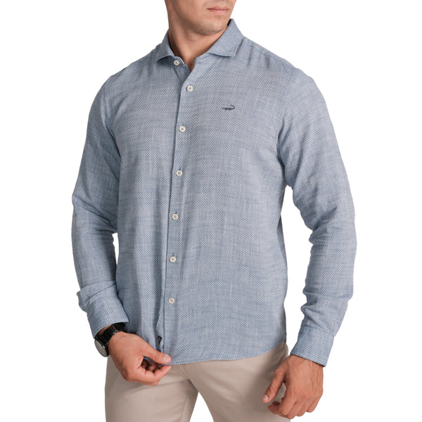 Semi-Casual Full Sleeve Sports Fit Shirt with Cutaway Collar-  Dark Blue