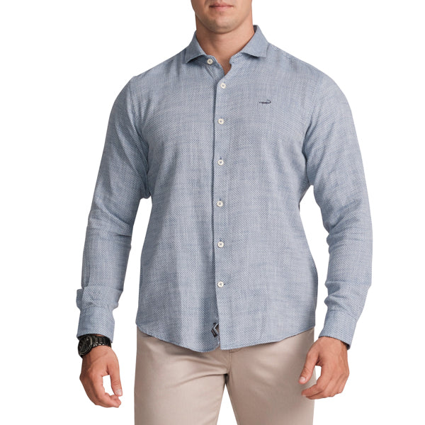 Semi-Casual Full Sleeve Sports Fit Shirt with Cutaway Collar-  Dark Blue