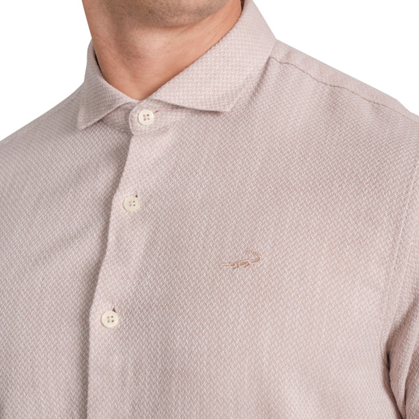 Semi-Casual Full Sleeve Sports Fit Shirt with Cutaway Collar-Cuban Sand