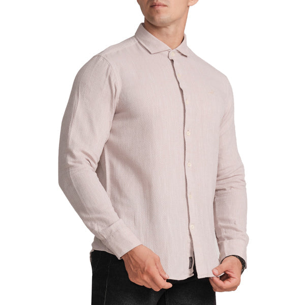 Semi-Casual Full Sleeve Sports Fit Shirt with Cutaway Collar-Cuban Sand