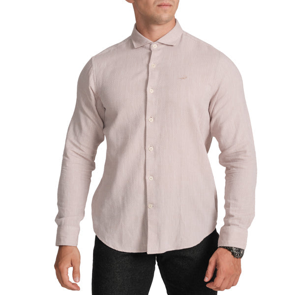 Semi-Casual Full Sleeve Sports Fit Shirt with Cutaway Collar-Cuban Sand