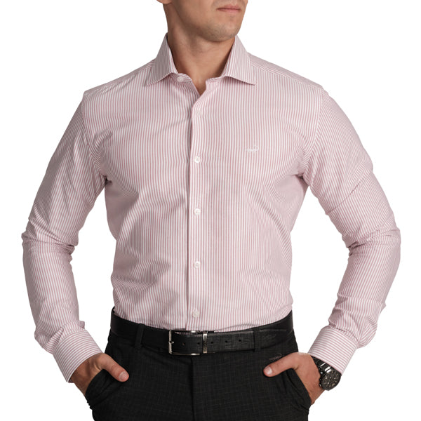 Formal Full Sleeve Slim Fit Stripe Shirt-Earth Red