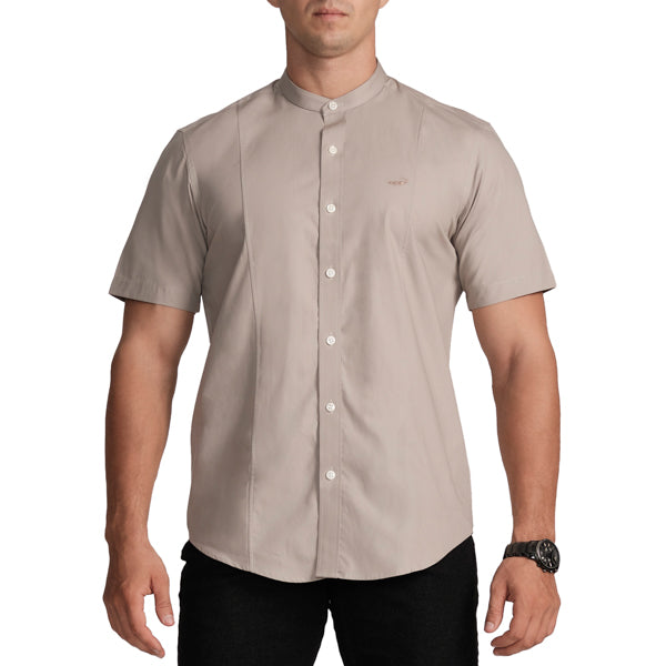 Semi-Casual Half Sleeve Sport Fit Shirt with Mandarin Collar-Opal Grey