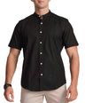 Semi-Casual Half Sleeve Sport Fit Shirt with Mandarin Collar-Black Inck