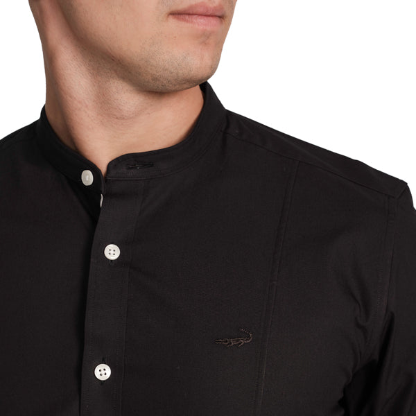 Semi-Casual Half Sleeve Sport Fit Shirt with Mandarin Collar-Blue Depths