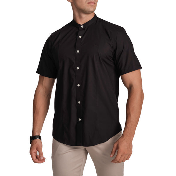 Semi-Casual Half Sleeve Sport Fit Shirt with Mandarin Collar-Blue Depths