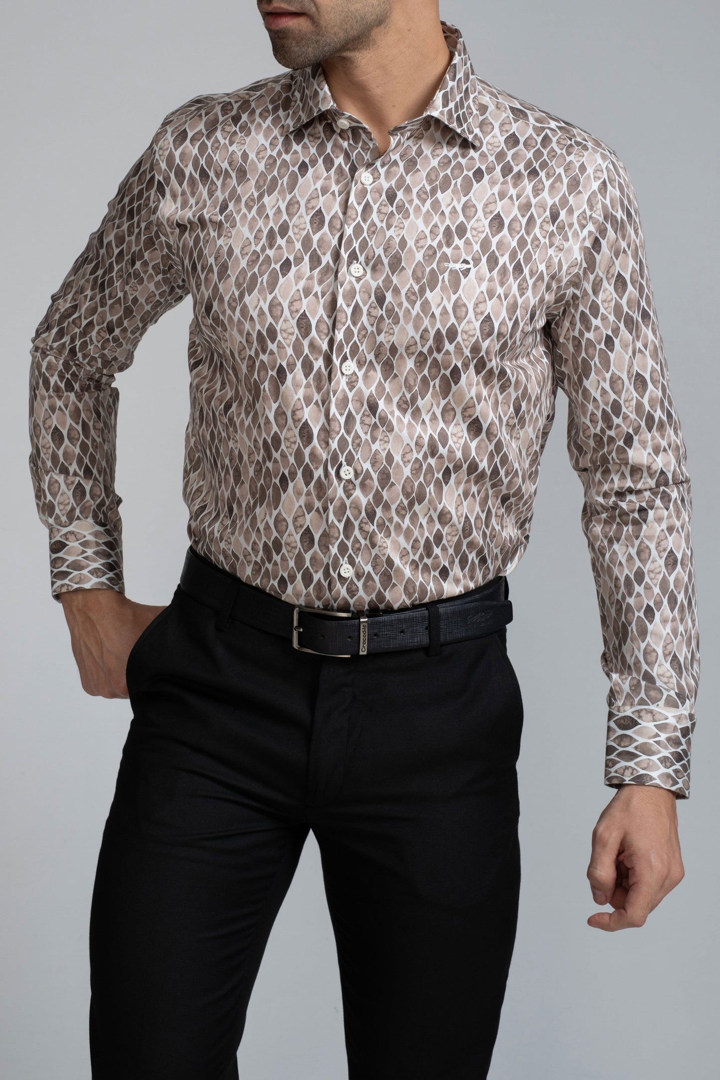 Crocodile Mens Slim Fit Evening Fs Shirt Pine Bark