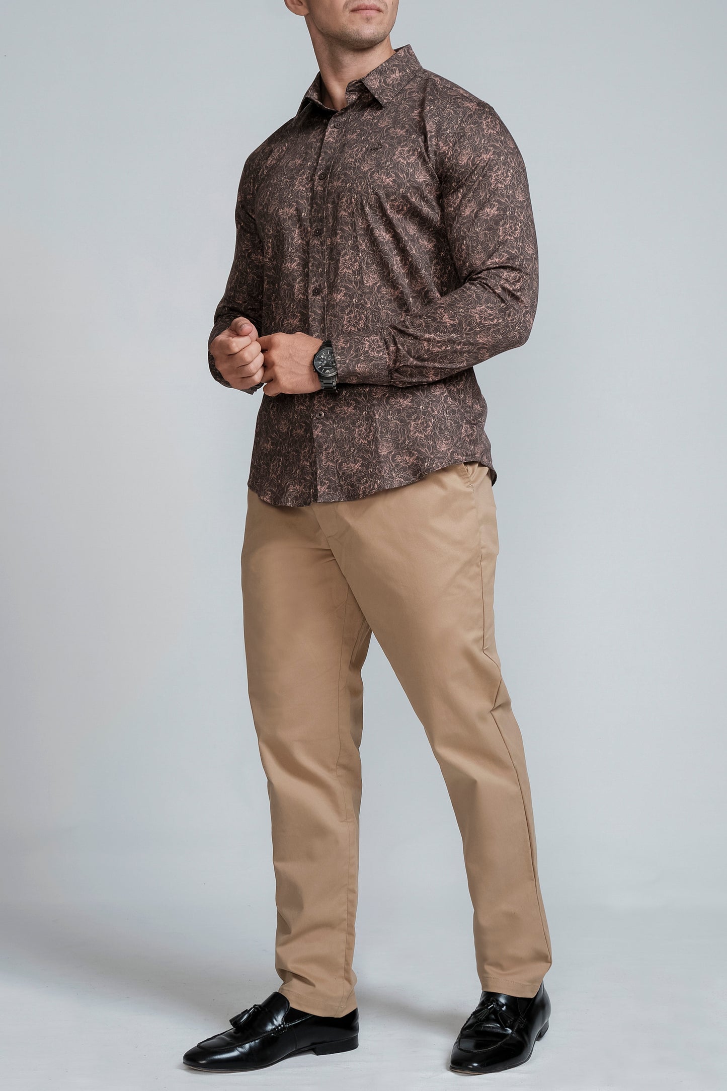 Crocodile Mens Slim Fit Evening FS Shirt Copper Brown