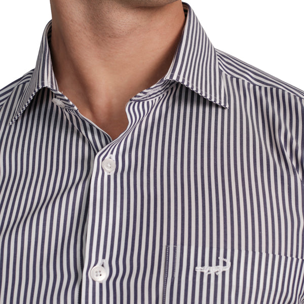 Slim Fit Full Sleeve Stripe Formal Shirt with French Placket-Jet Set