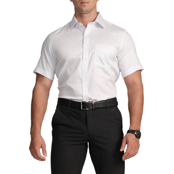 Slim Fit Short Sleeve Formal Shirt with American Placket-White
