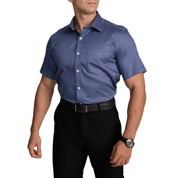 Slim Fit Short Sleeve Formal Shirt with American Placket-Blue Yonder