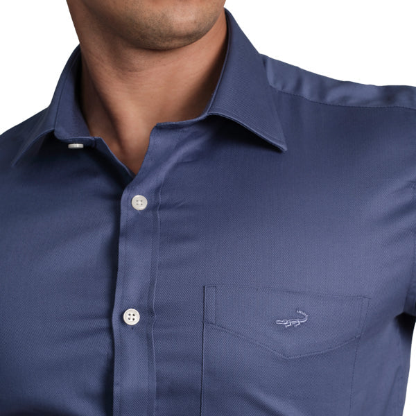 Slim Fit Short Sleeve Formal Shirt with American Placket-Blue Yonder