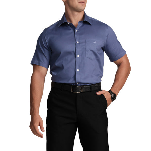 Slim Fit Short Sleeve Formal Shirt with American Placket-Blue Yonder