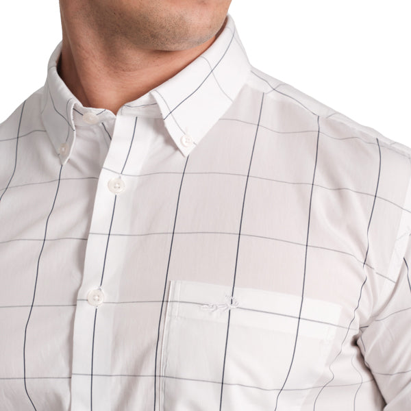 Slim Fit Half Sleeve Button-down collar Semi-Casual Check Shirt-Charcoal