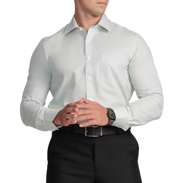 Slim Fit Full Sleeve Formal Core Shirt with American Placket- Mist Green