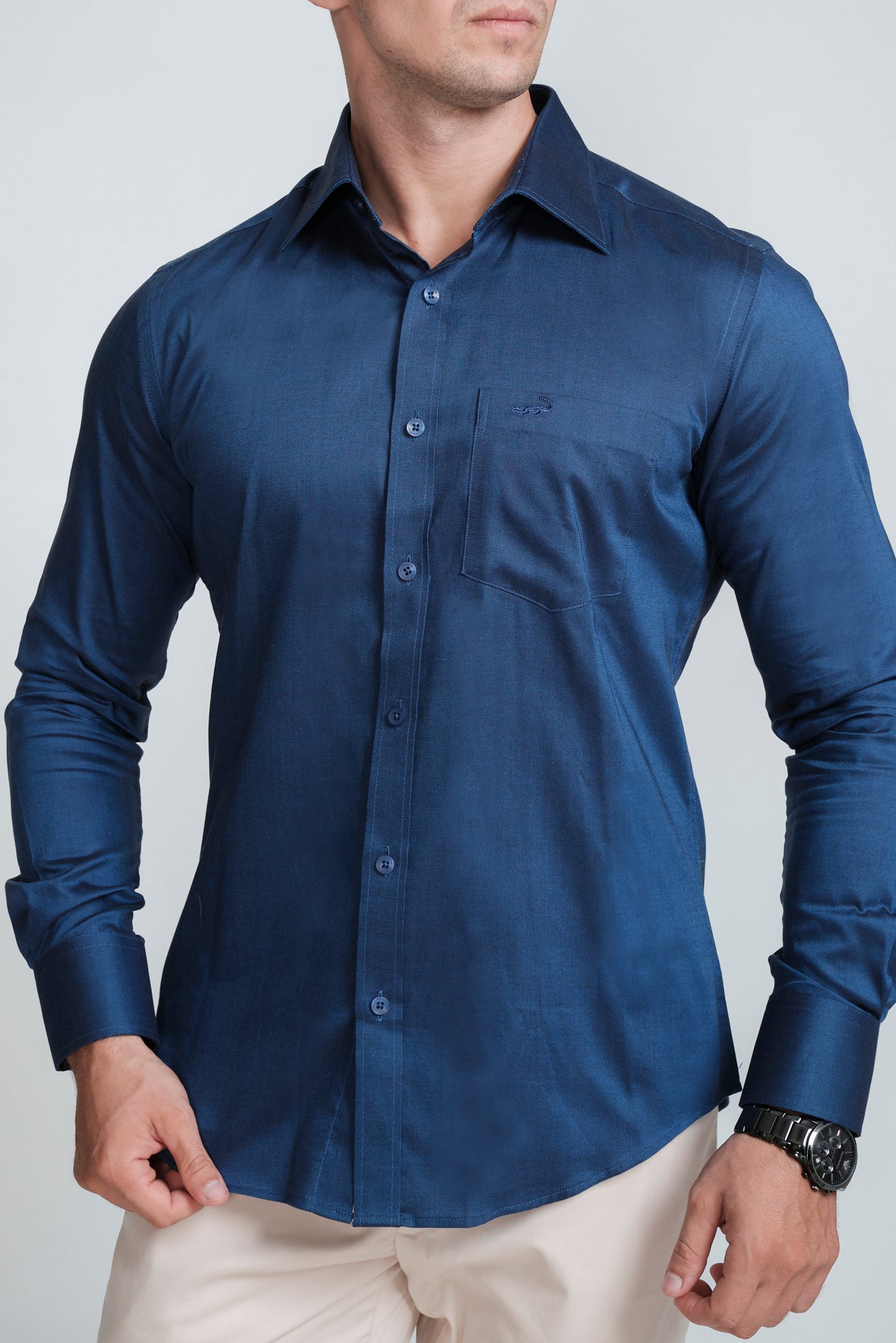 Crocodile Mens Slim Fit FS Formal Seasonal Shirt Blue - Estate Blue