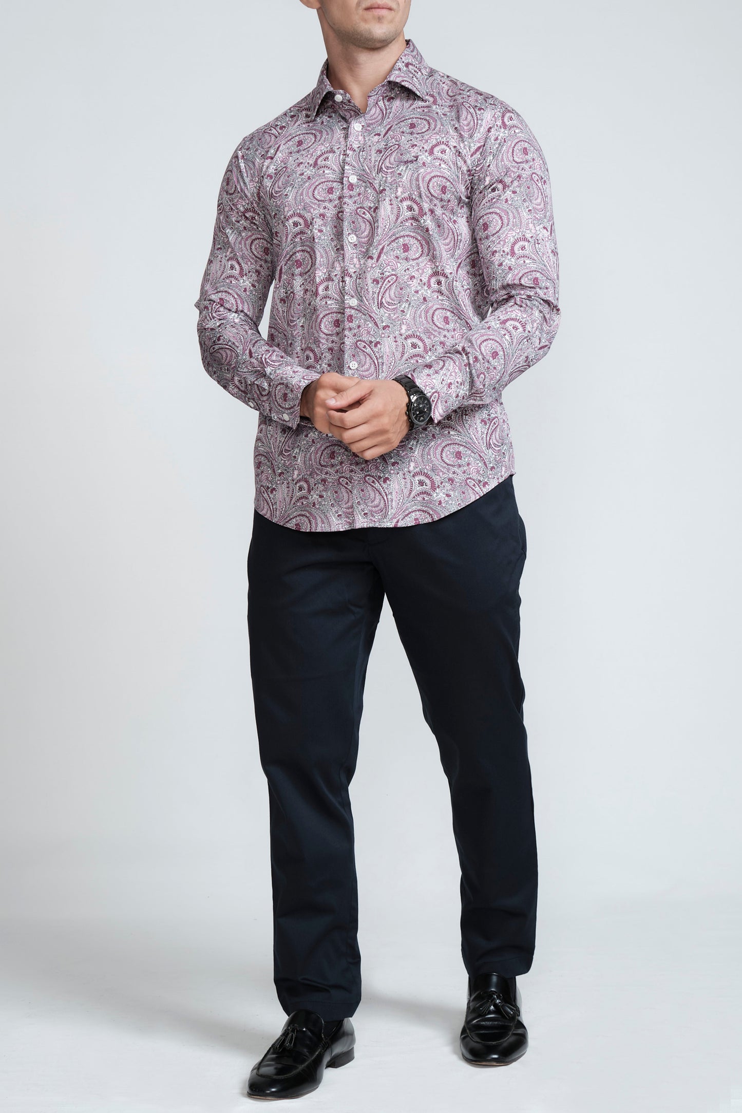 Crocodile Mens Slim Fit FS Evening Shirt Fuchsia Rose