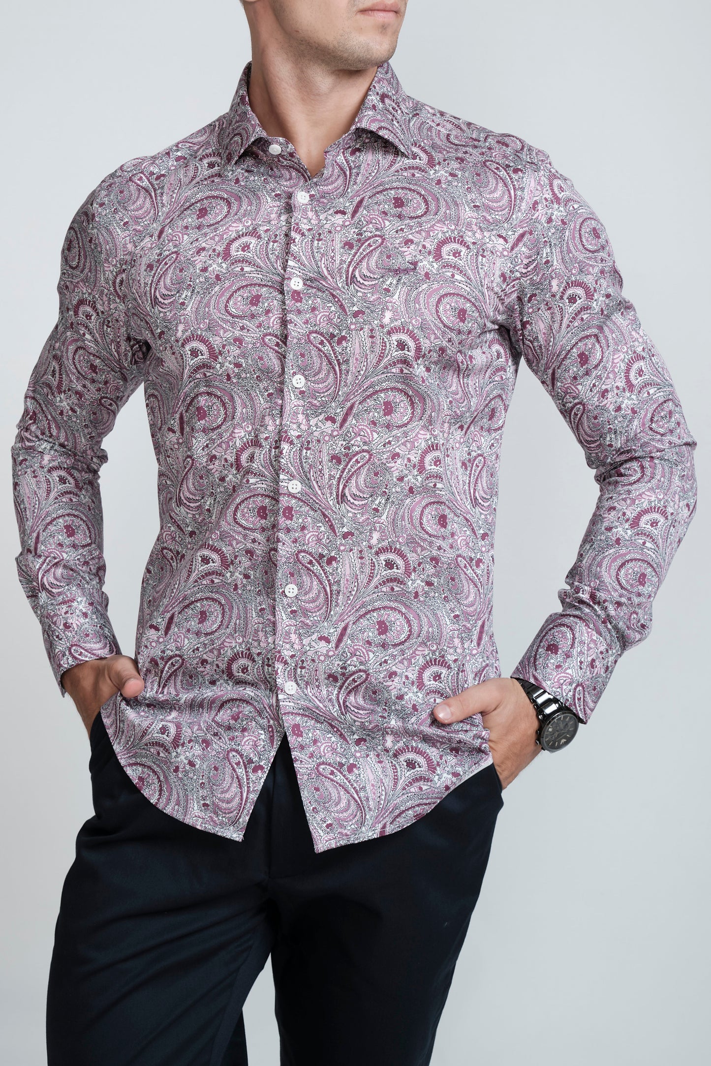 Crocodile Mens Slim Fit FS Evening Shirt Fuchsia Rose