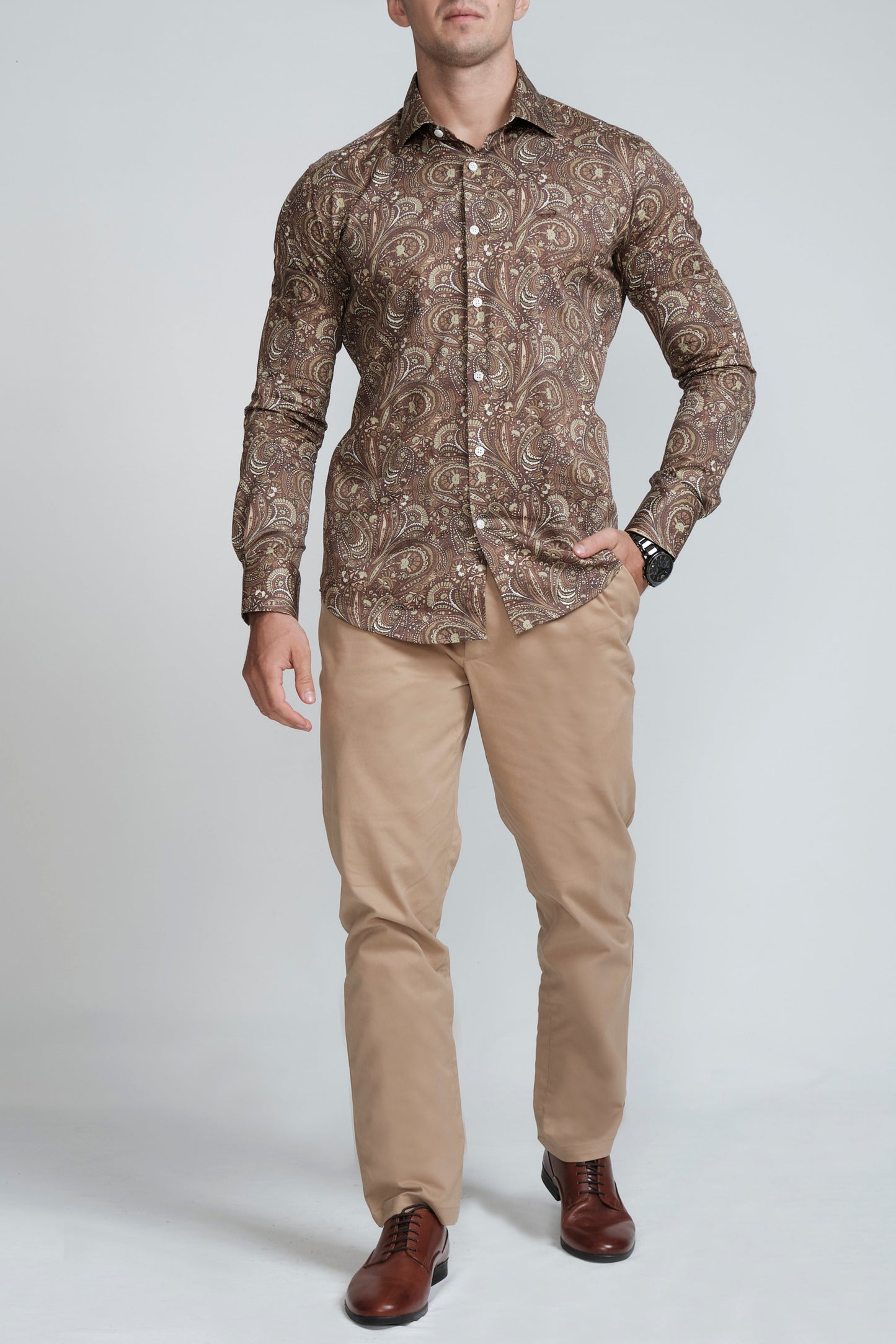 Crocodile Mens Slim Fit FS Evening Shirt Brown - Browine