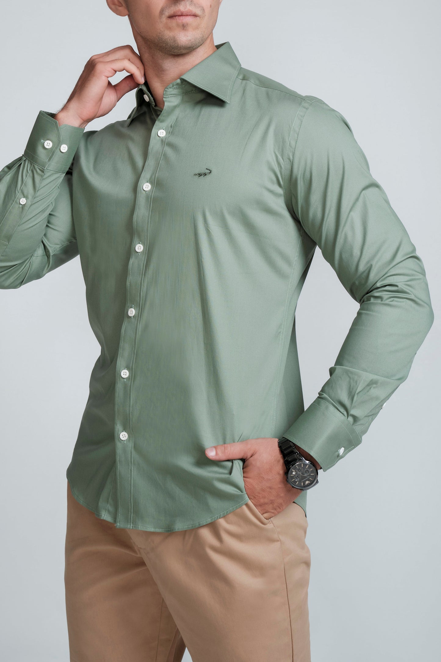 Crocodile Mens Slim FS Evening Shirt Green - Mineral Green