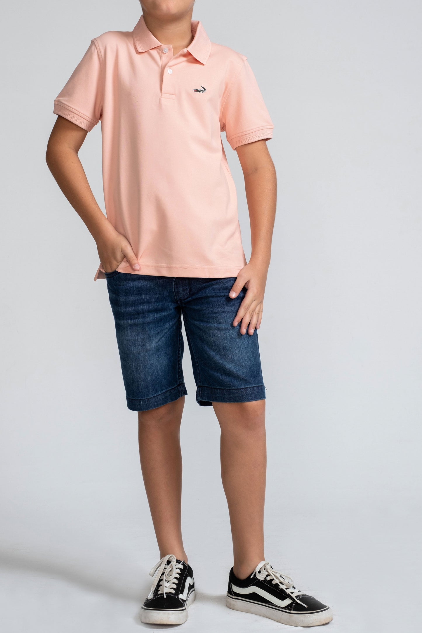 Crocodile Kids Supima Polo T Shirt Peach Fuzz