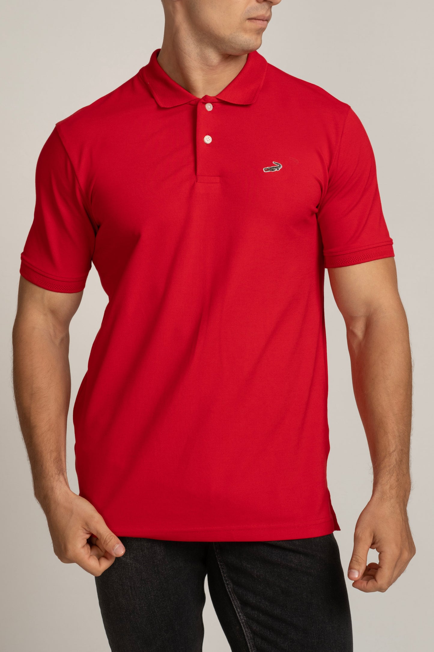 Crocodile Mens Supima Polo Slim Fit HS T-Shirt Tango Red