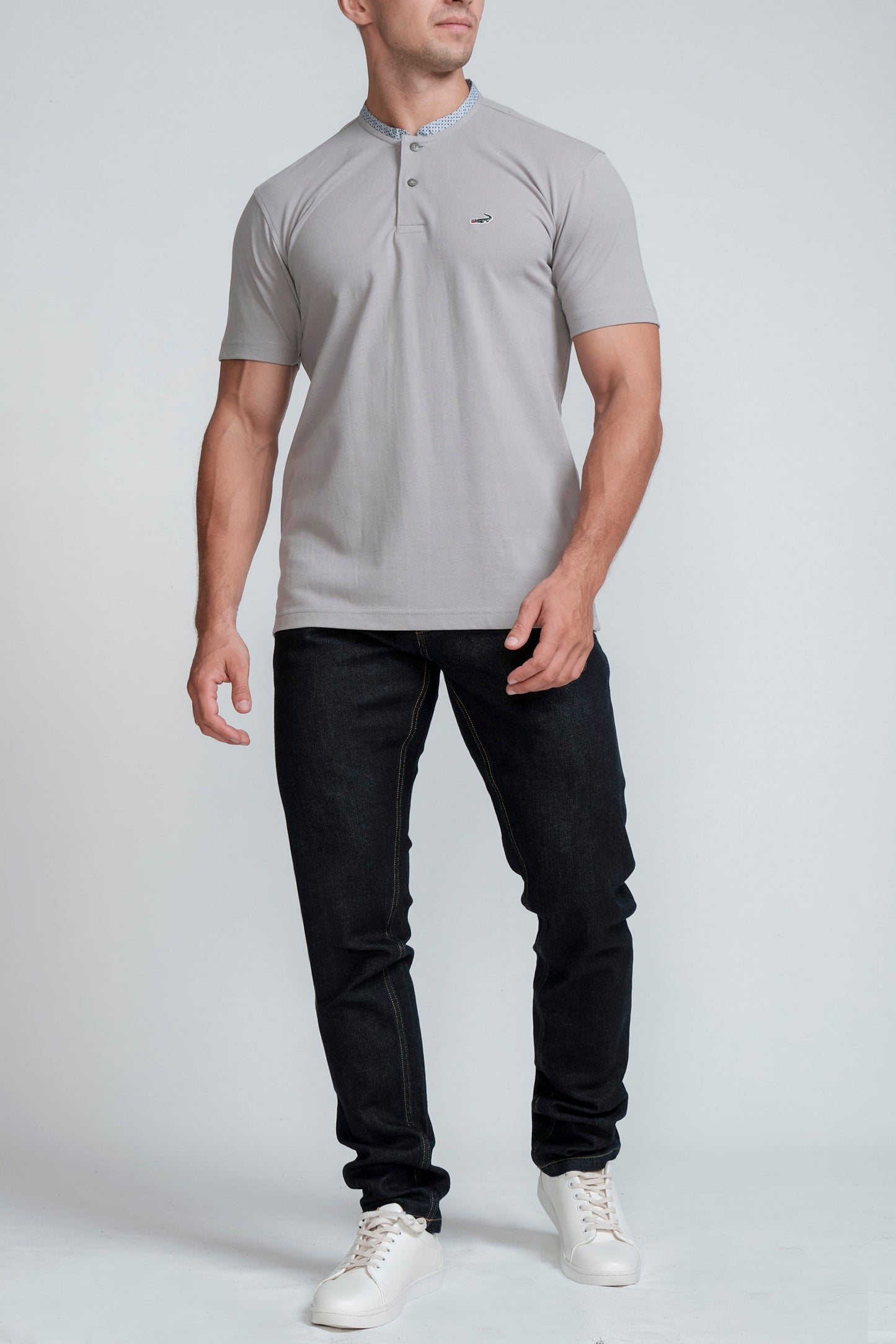 Crocodile Means Slim HS Polo T Shirt Dapple Grey