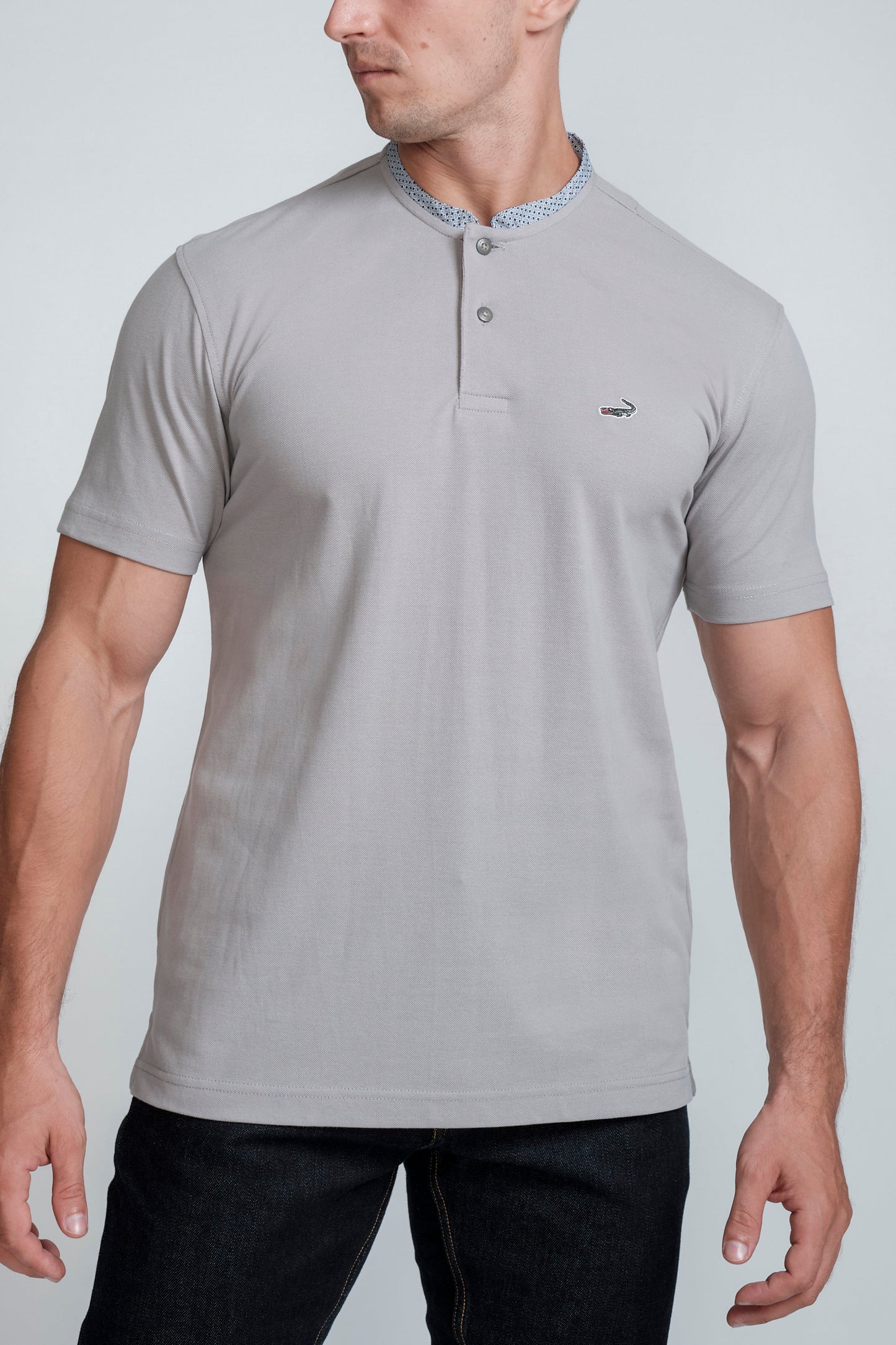 Crocodile Means Slim HS Polo T Shirt Dapple Grey