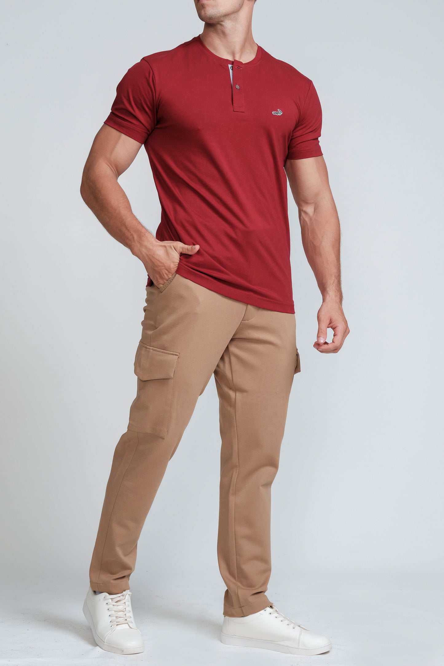 Crocodile Mens Slim Fit Henley T Shirt Ruby Wine