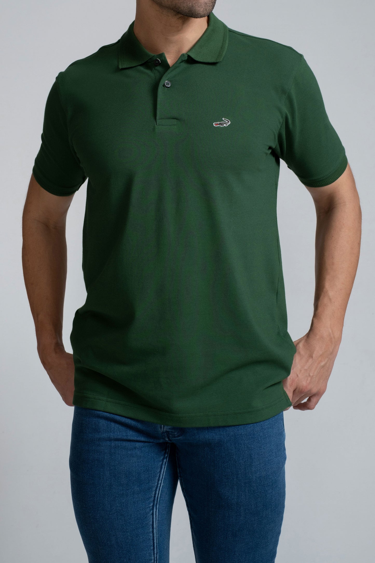 Crocodile Regular Fit Hs Pima Polo T Shirt Green - Evergreen