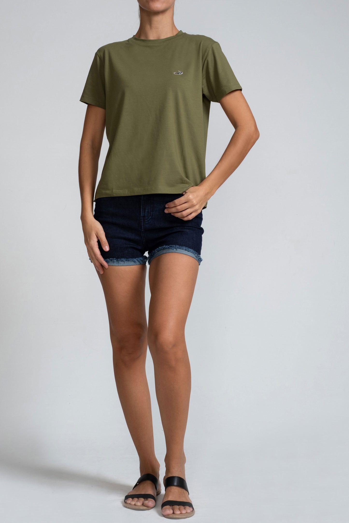 Crocodile Ladies Crew Neck T Shirt Olive