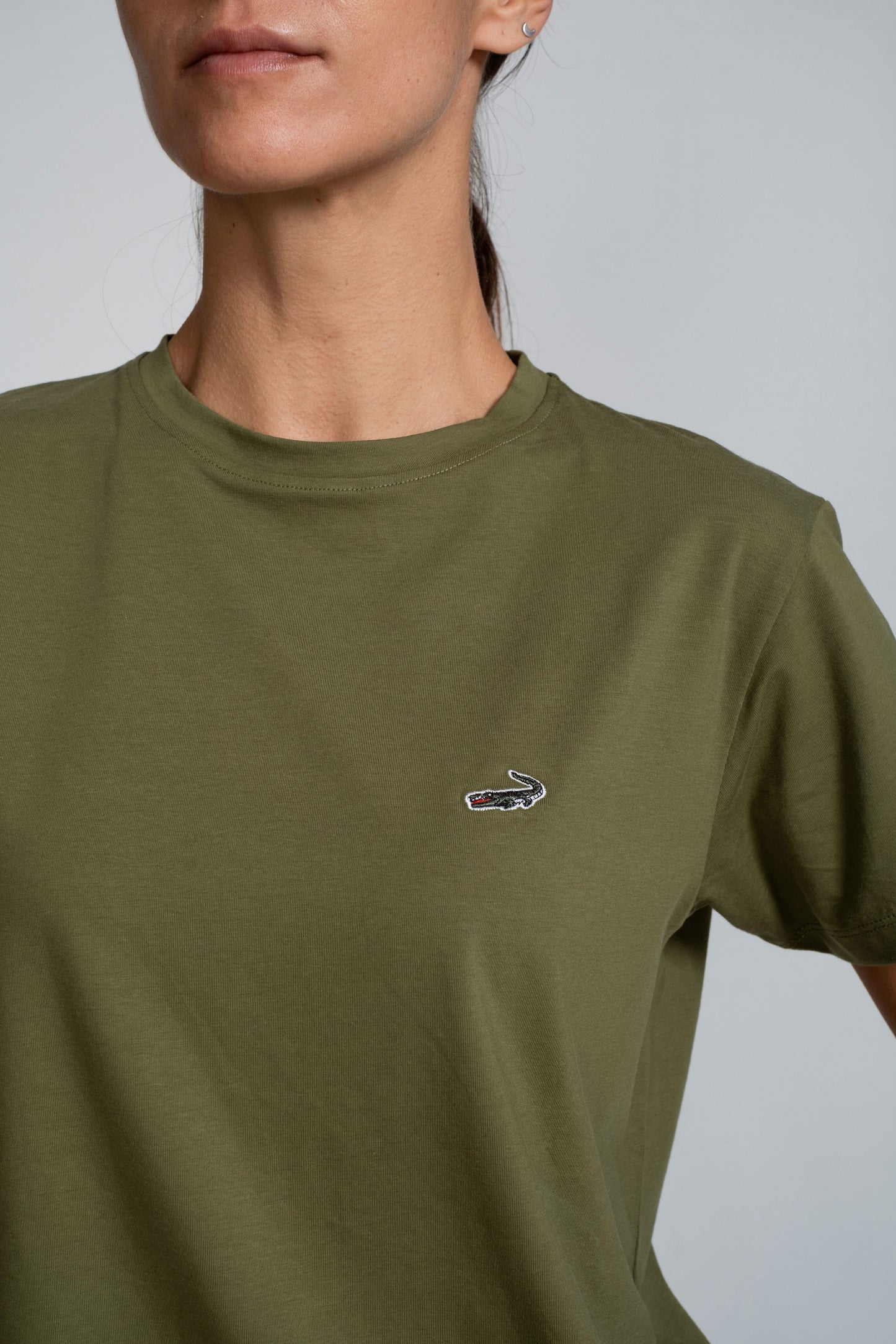 Crocodile Ladies Crew Neck T Shirt Olive