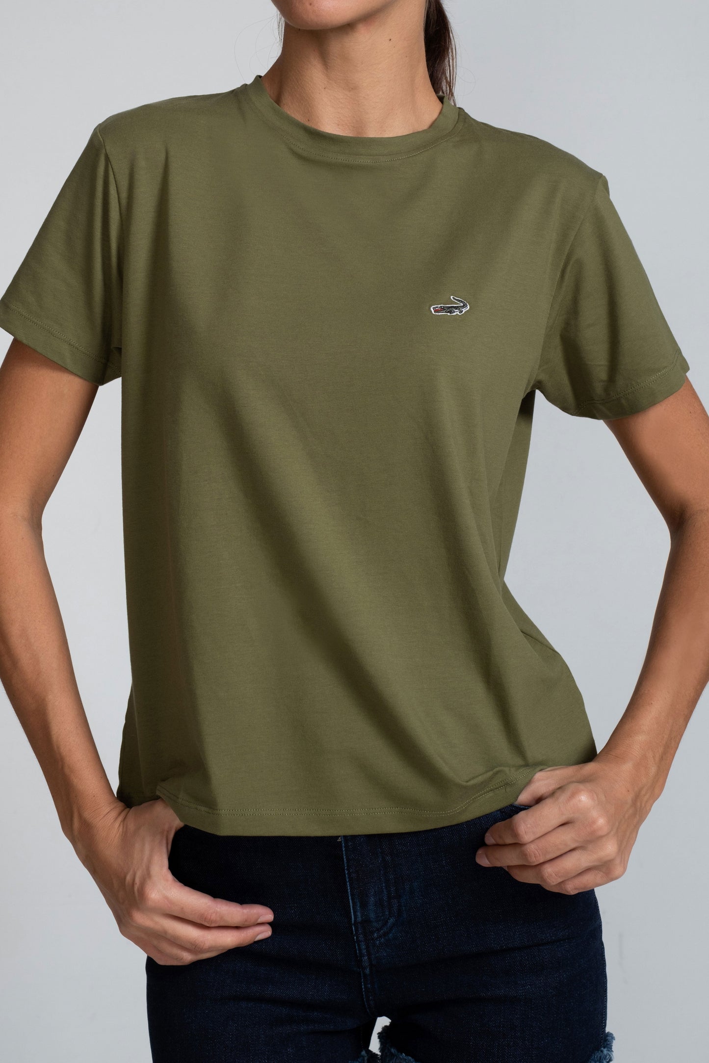 Crocodile Ladies Crew Neck T Shirt Olive