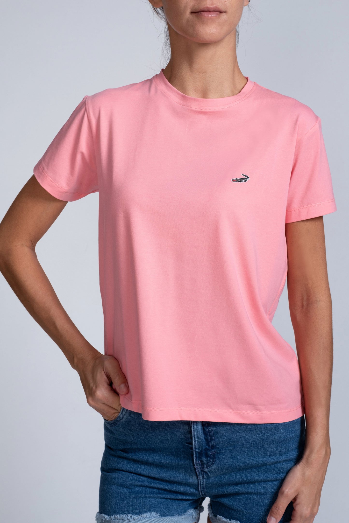 Crocodile Ladies Crew Neck T Shirt Camellia Rose