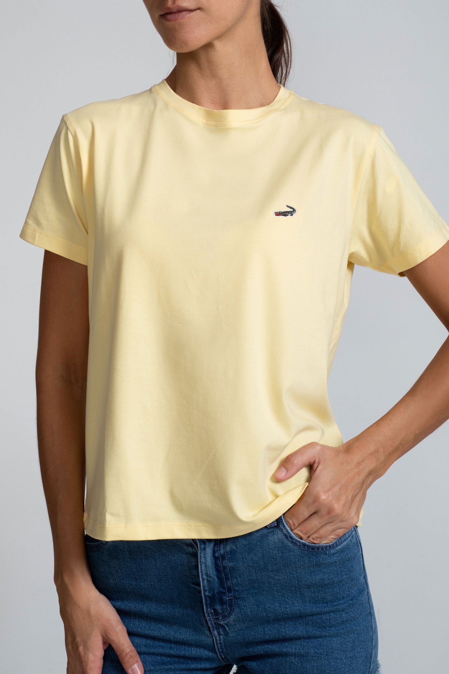 Crocodile Ladies Crew Neck T Shirt Yellow - Blazing Yellow