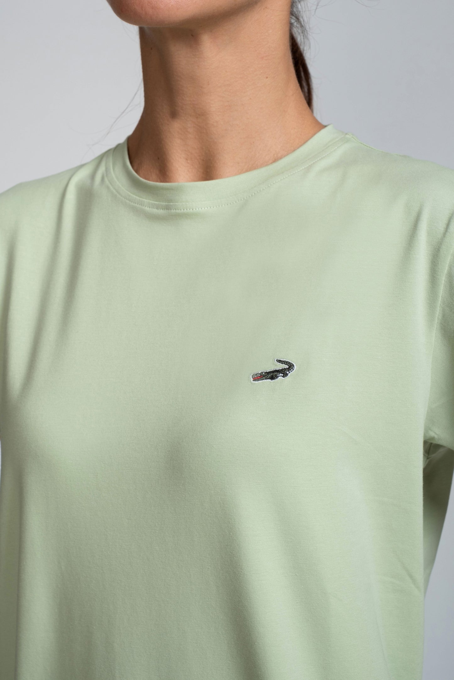 Crocodile Ladies Crew Neck T Shirt Green - Jadesheen