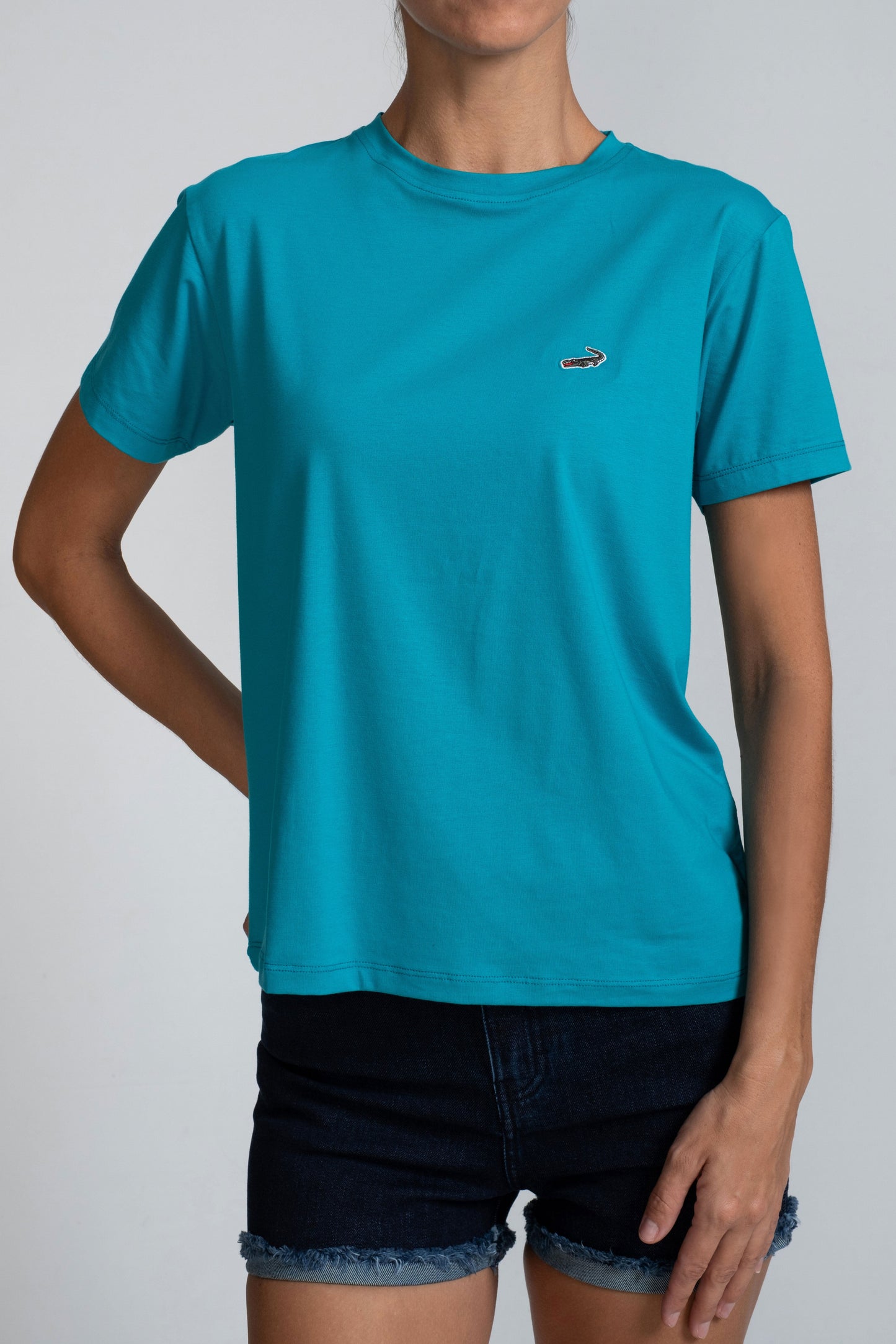 Crocodile Ladies Crew Neck T Shirt Blue - Lake Blue