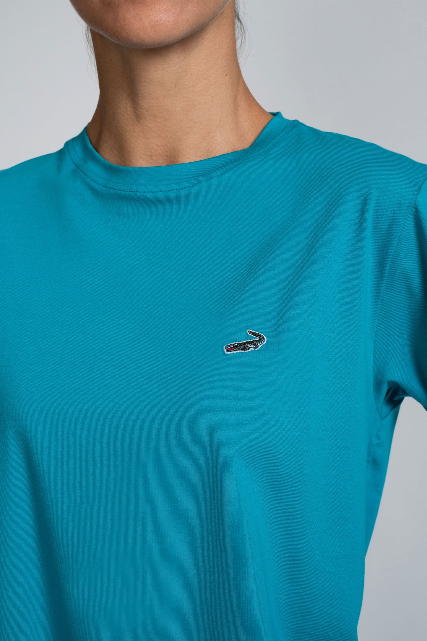 Crocodile Ladies Crew Neck T Shirt Blue - Lake Blue